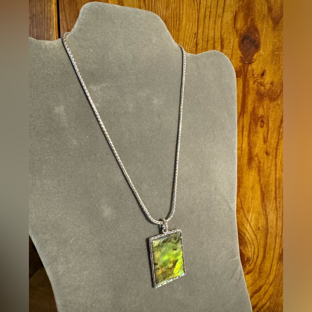Silver Tone Abalone Rectangle Necklace